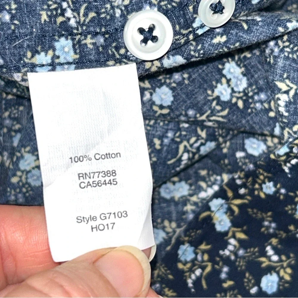 J. Crew‎ Men's Shirt Floral Button Down Navy Blue Cotton Size Medium